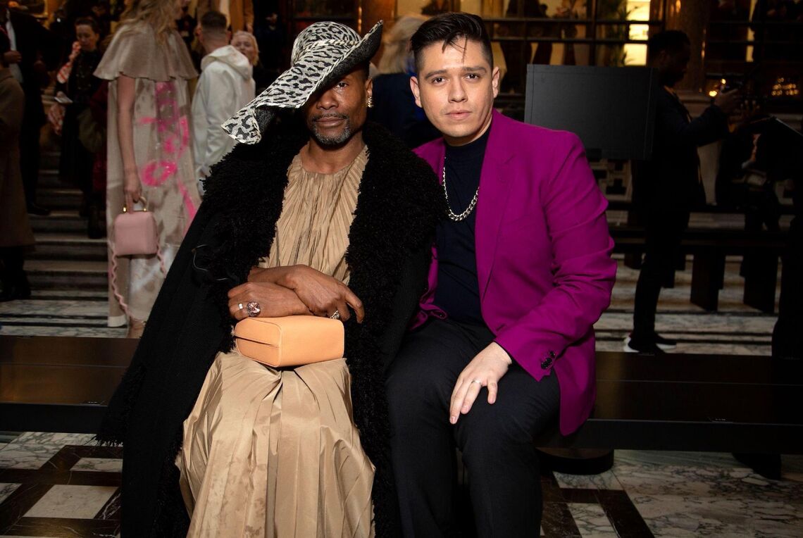 Billy Porter and Sam Ratelle sit front row at the Roksanda fashion show during London Fashion Week February 2020. Photo by Santiago Felipe/Getty Images