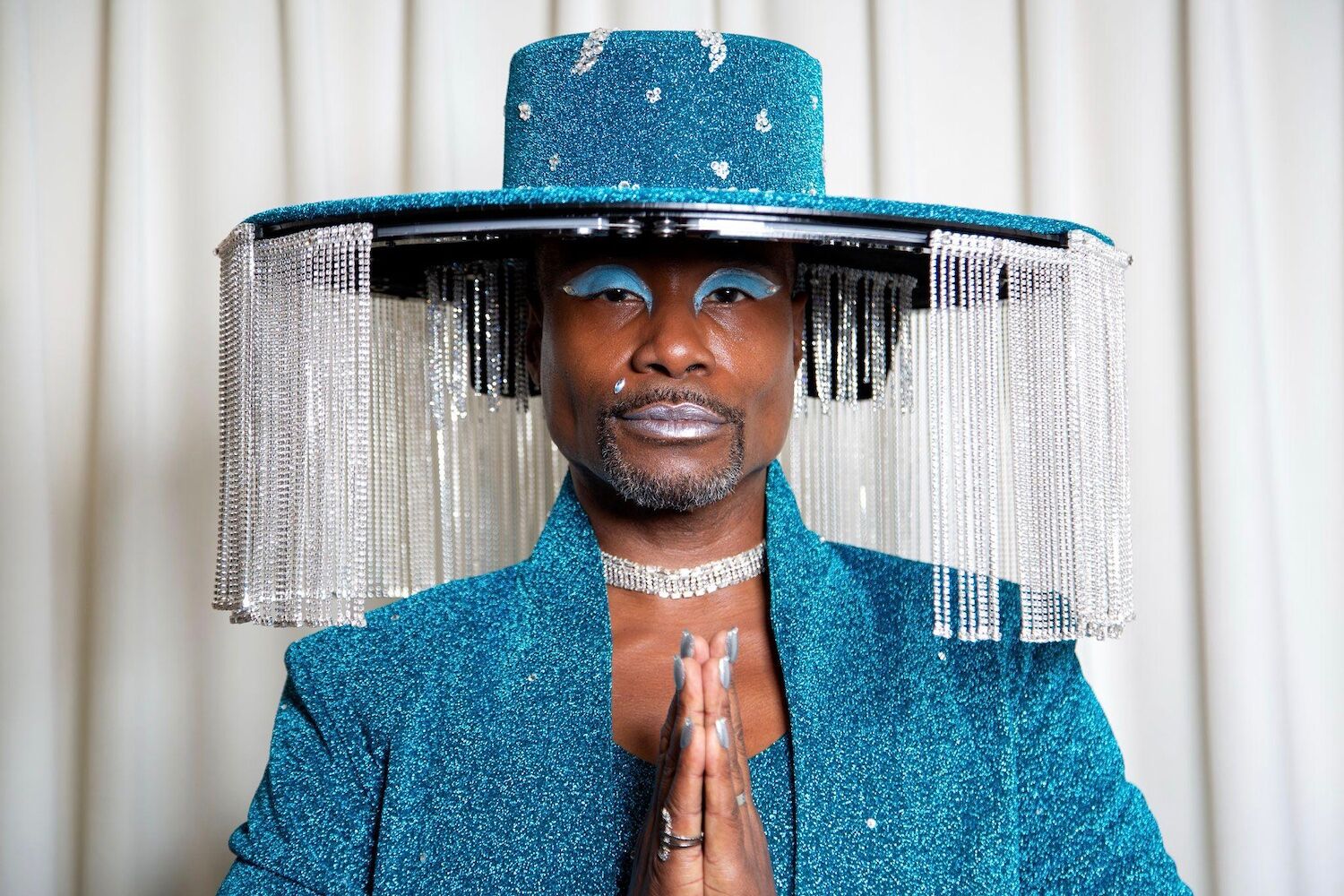 Billy Porter in a Sam Ratelle creation before the 2020 Grammy Awards in Los Angeles. Billy is wearing BAJA EAST and a custom hat by Sarah Sokol Millinery. Photo by Santiago Felipe/Getty Images.