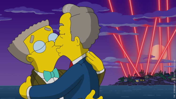 Smithers and Michael De Graaf share a kiss on The Simpsons