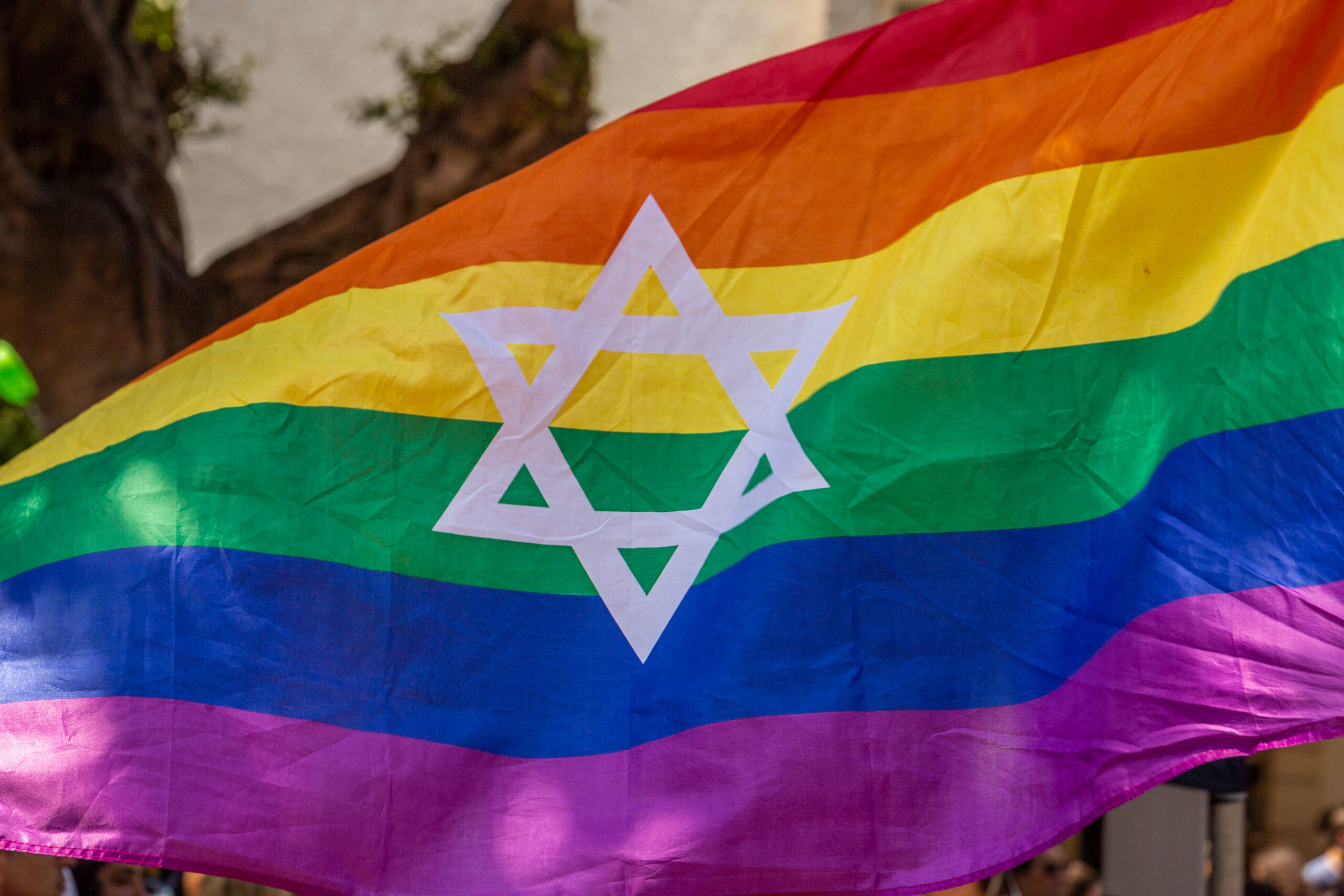 Jewish Pride rainbow flag at Tel Aviv Gay Pride parade