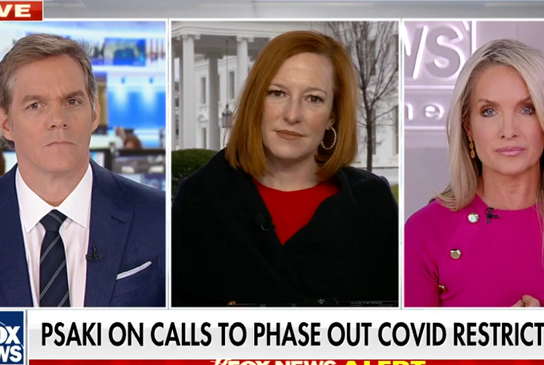 Jen Psaki on Fox News with hosts Bill Hemmer (l) and Dana Perino