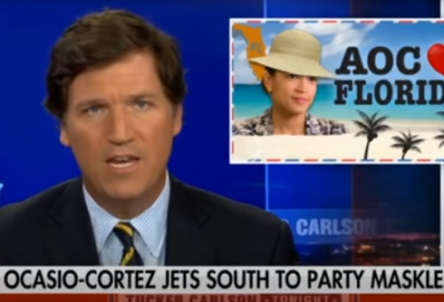 Tucker Carlson attacked Joe Biden for wearing mask just before raging at AOC for not wearing a mask