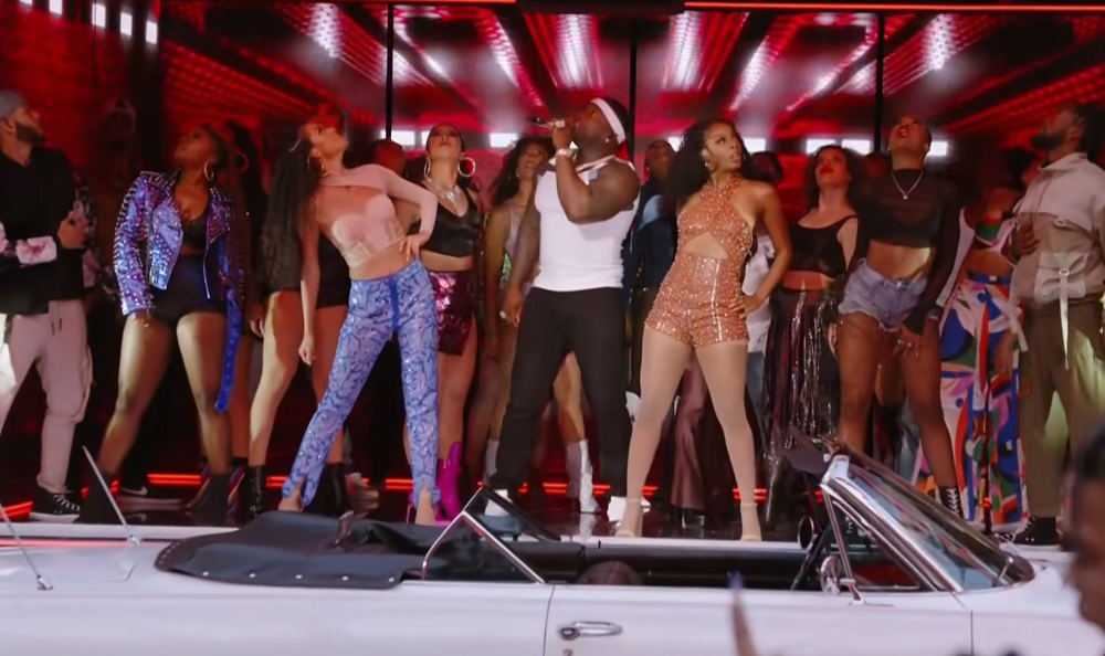 50 Cent and the ""nearly naked backup dancers" at the Super Bowl Halftime Show