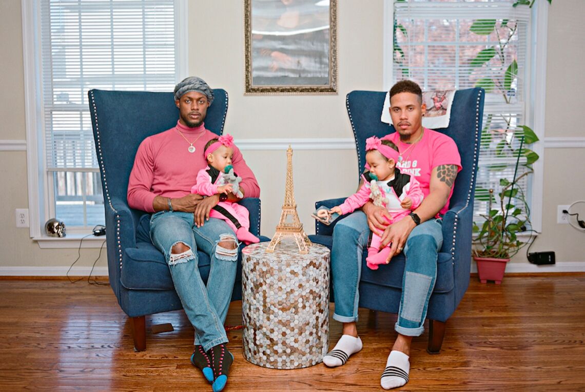 Vernon Leftwich and Ricardo Cooper with their twin daughters, Harper and Knox, from “Dads”: Photo copyright Bart Heynen, courtesy powerHouse Books