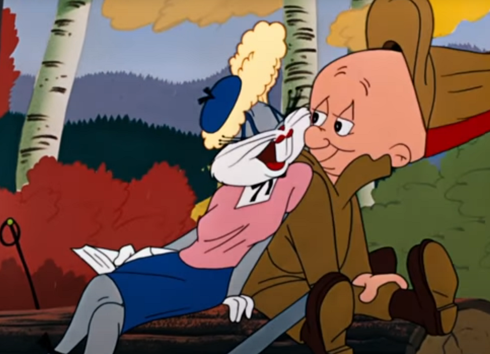 Bugs Bunny dressed in women's clothes to romance Elmer Fudd to convince him to murder Daffy Duck.
