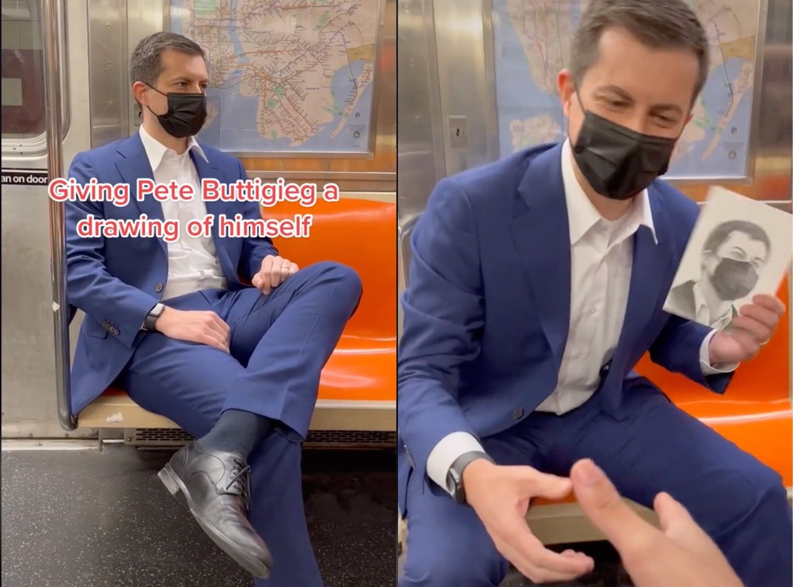 Transportation Secretary Pete Buttigieg ran into a fan on the NYC subway