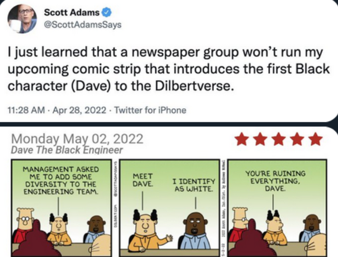 Scott Adams said that he will be canceled for his comic strip
