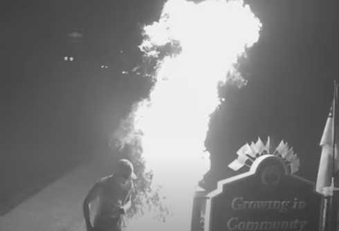 Man caught on video torching Pride flag on city’s welcome sign