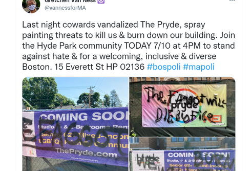LGBTQ senior housing vandalized with hateful messages: “The fa***ts will die by fire”