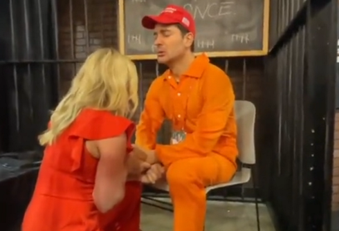 Marjorie Taylor Greene prays with gay Trump supporter that was crying inside a fake jail cell