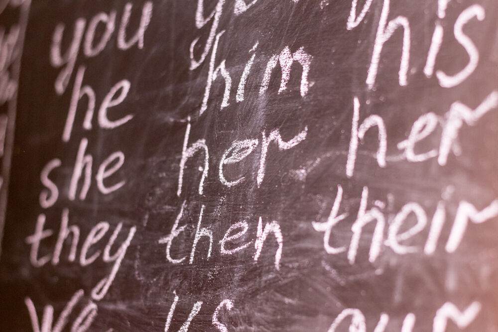 Pronouns on a chalkboard