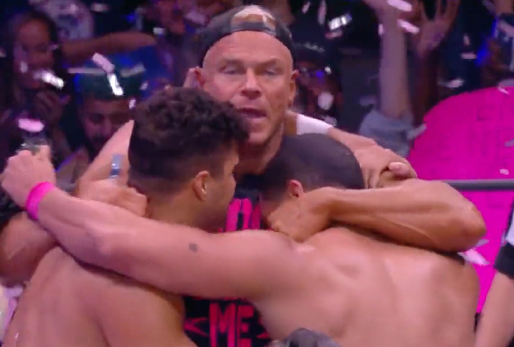 The Acclaimed, a team made up of Max Caster and out gay wrestler Anthony Bowens, celebrates their AEW Tag Team Championship win
