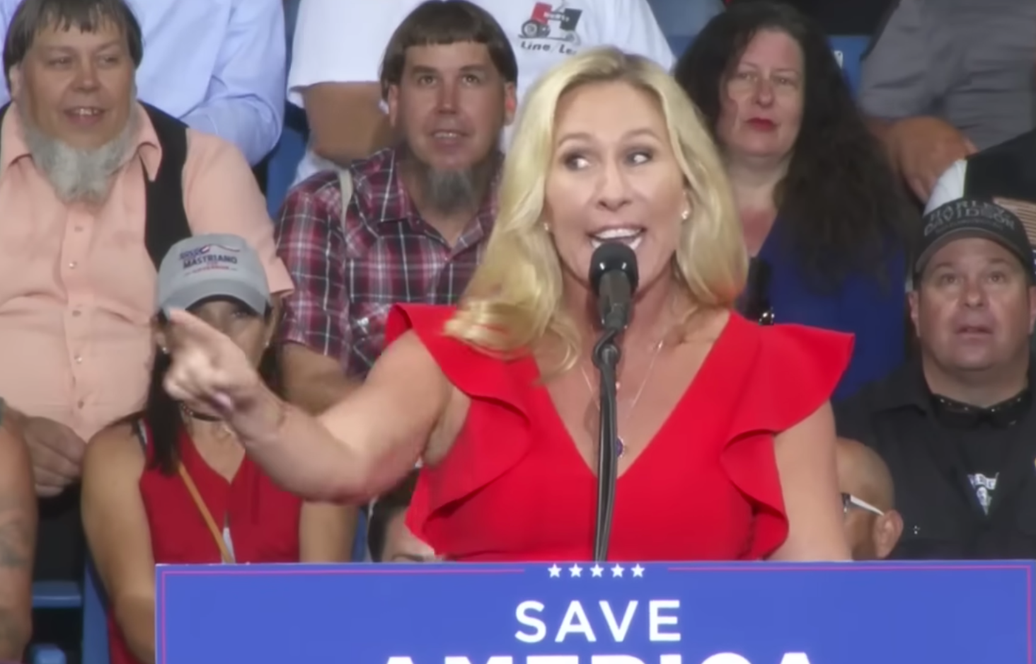 Marjorie Taylor Greene speaks at a rally