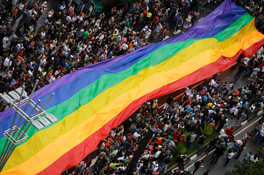 A giant rainbow flag