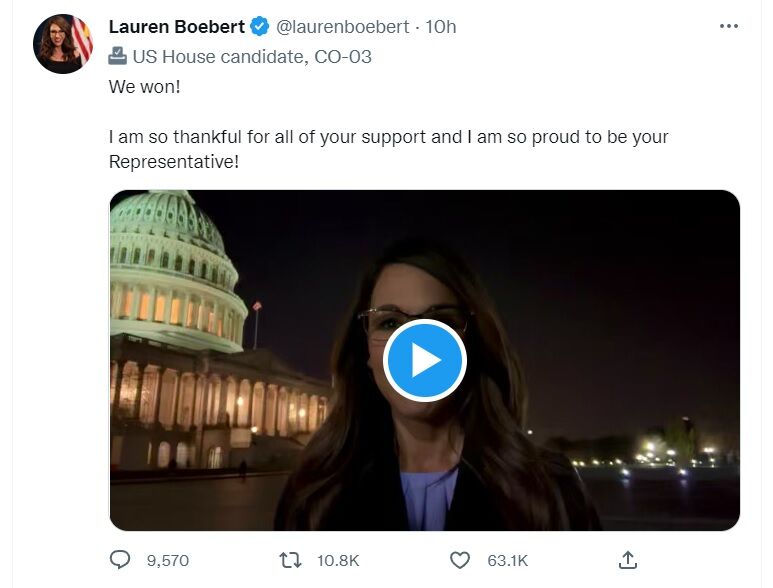 Lauren Boebert's victory tweet