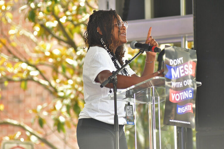 Park Cannon speaking at the March On For Voting Rights in Atlanta, Georgia.