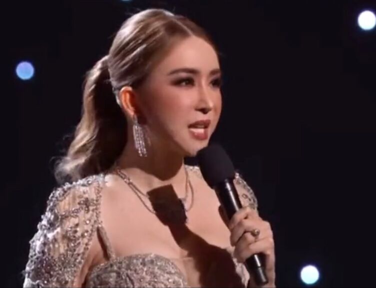 Trans Miss Universe owner Jakapong Jakrajutatip making a speech at the 2023 pageant