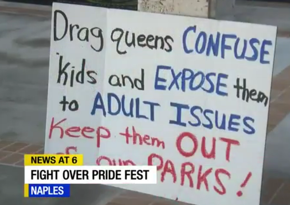 One of the signs opposing Naples Pride Fest