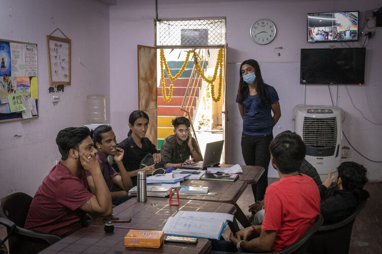 Bella and other residents during a session on public skills at Garima Greh