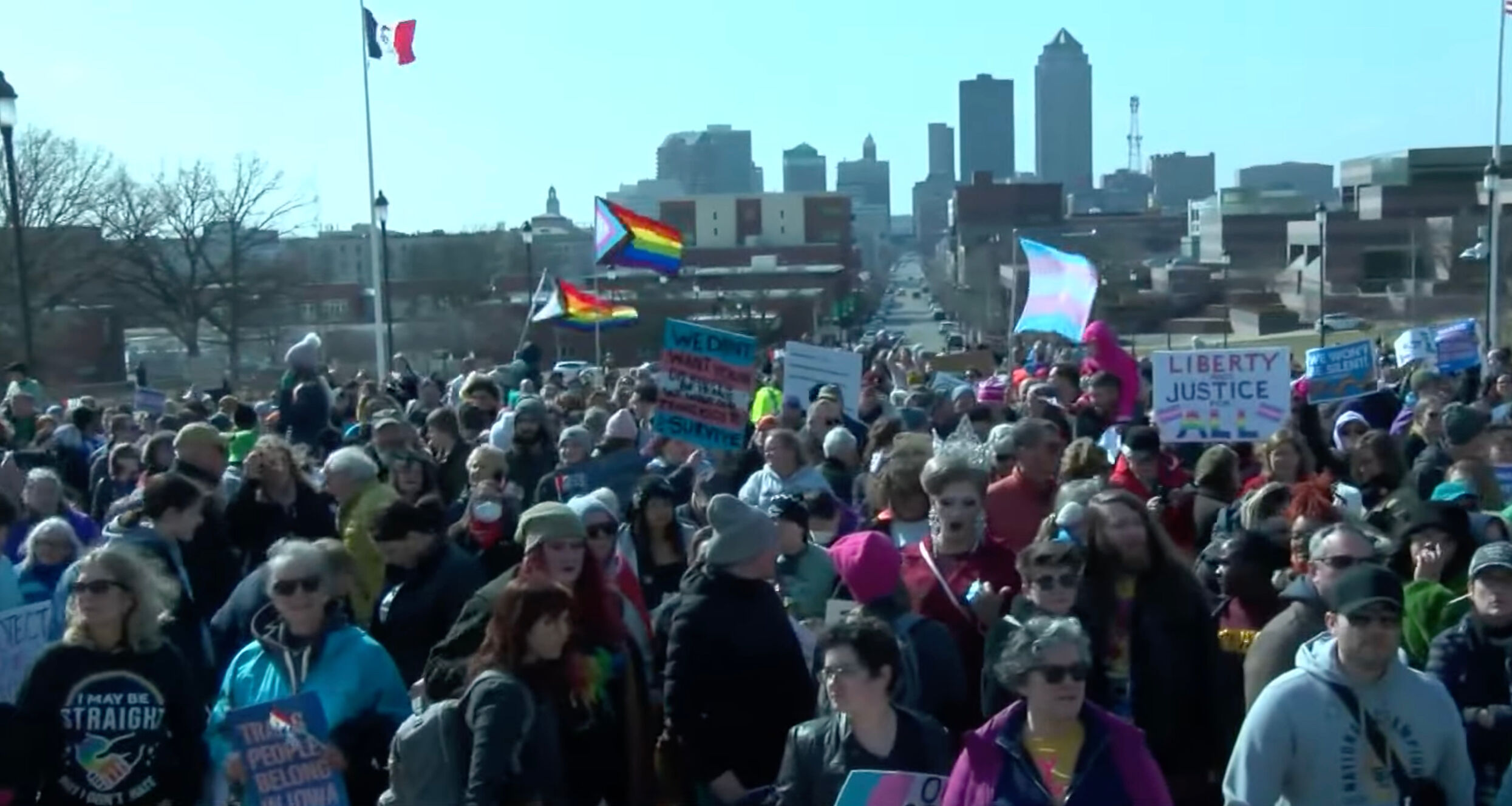 LGBTQ+ advocates gathered at the Iowa State Capitol last Sunday to protest discriminatory legislation.