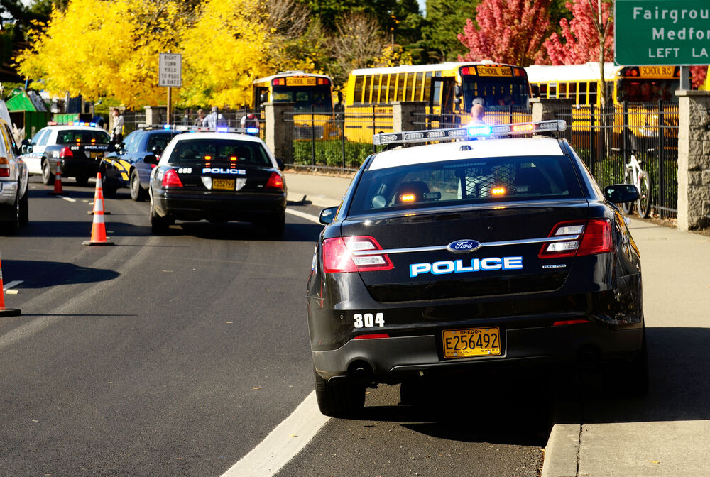 Police cars at a school