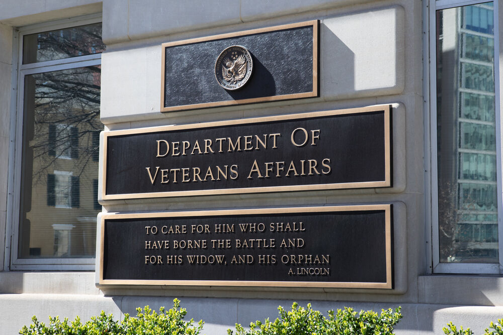 A Department of Veterans Affairs sign with the old mission statement