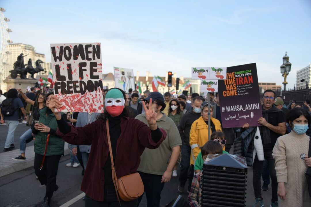 London United kingdom October 29, 2022: Protest erupt in London over the senseless killing of woman in Iran by their morality police over the proper wearing of headscarfs.