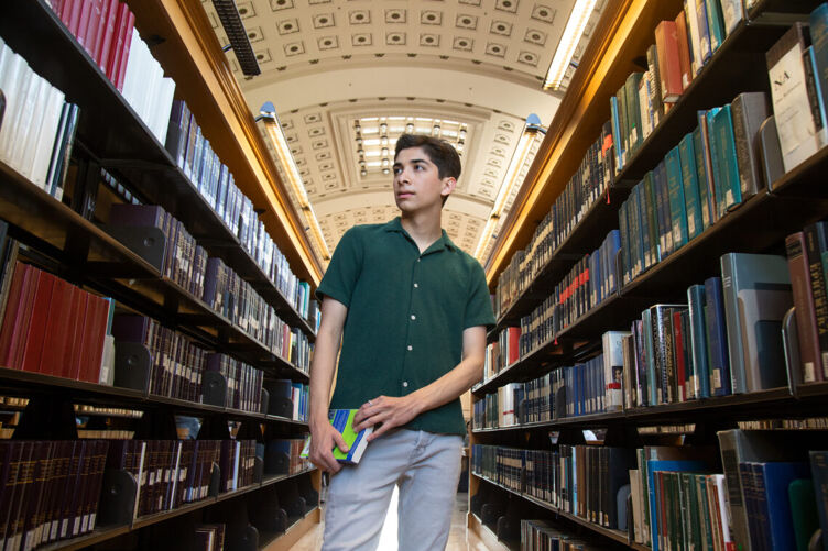 Joseph Arujo at UC Berkeley’s Doe Memorial Library. Photo by Marcel Pardo Ariza for LGBTQ Nation