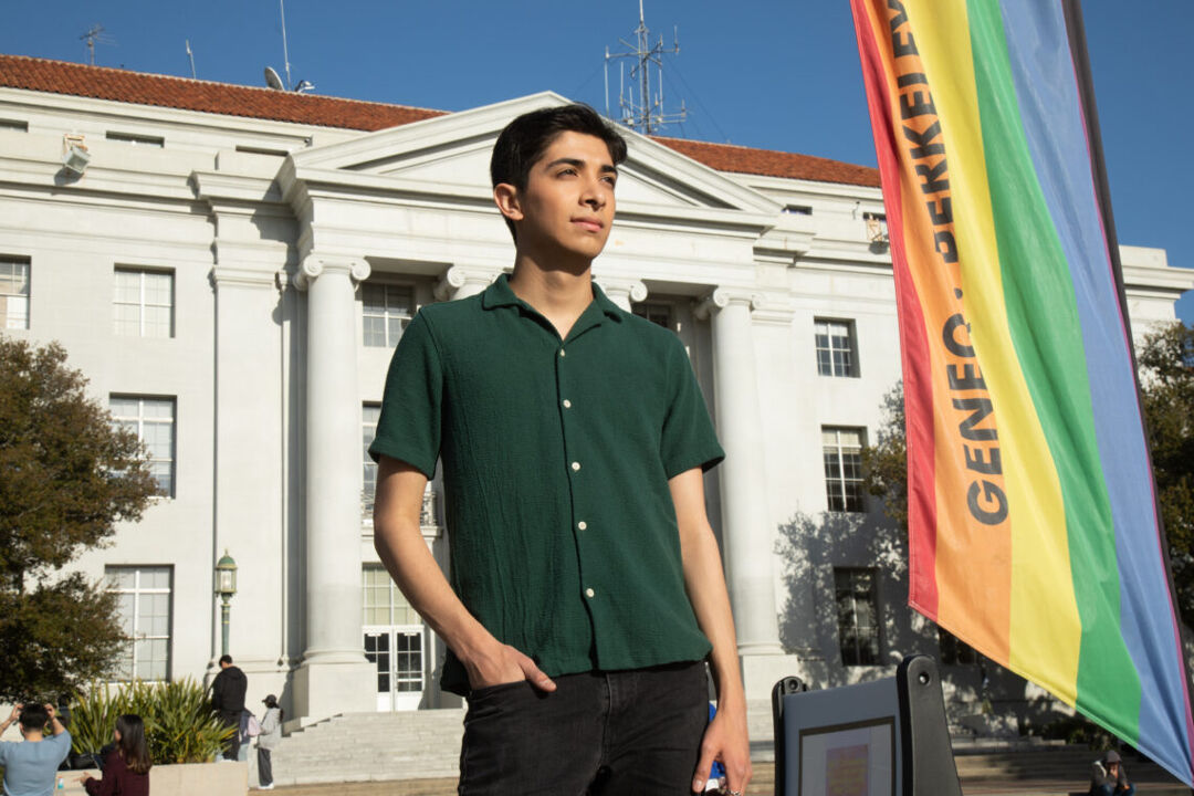 Joseph Arujo at UC Berkeley’s Sproul Plaza. Photo by Marcel Pardo Ariza for LGBTQ Nation