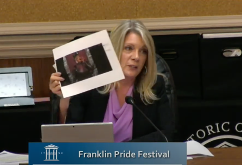 Town official tries to stop Pride by holding up pic of drag queen eating “live, bleeding heart”