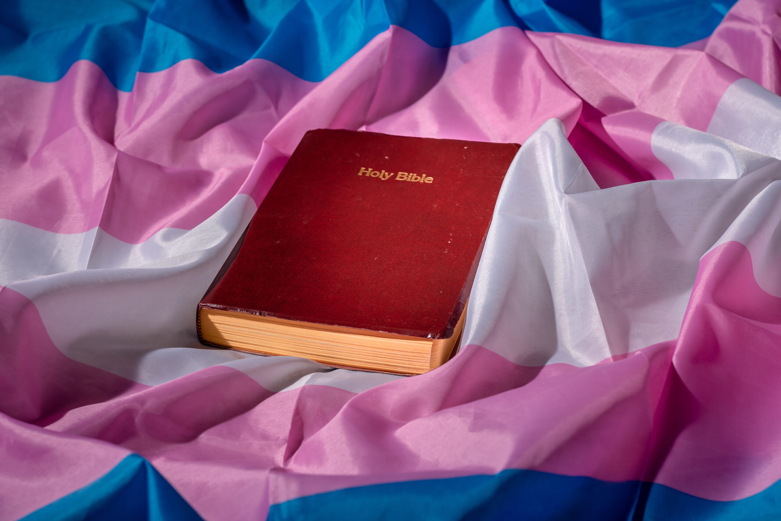 What Does the Bible Say About Transgender People: An In-Depth Look gender identity, biological sex, men and women, god's word, man or woman, gender dysphoria, male or female, matthew 19, god created, what does the bible say about transgender people, The,Holy,Bible,Surrounded,By,A,Pink,,White,,And,Blue