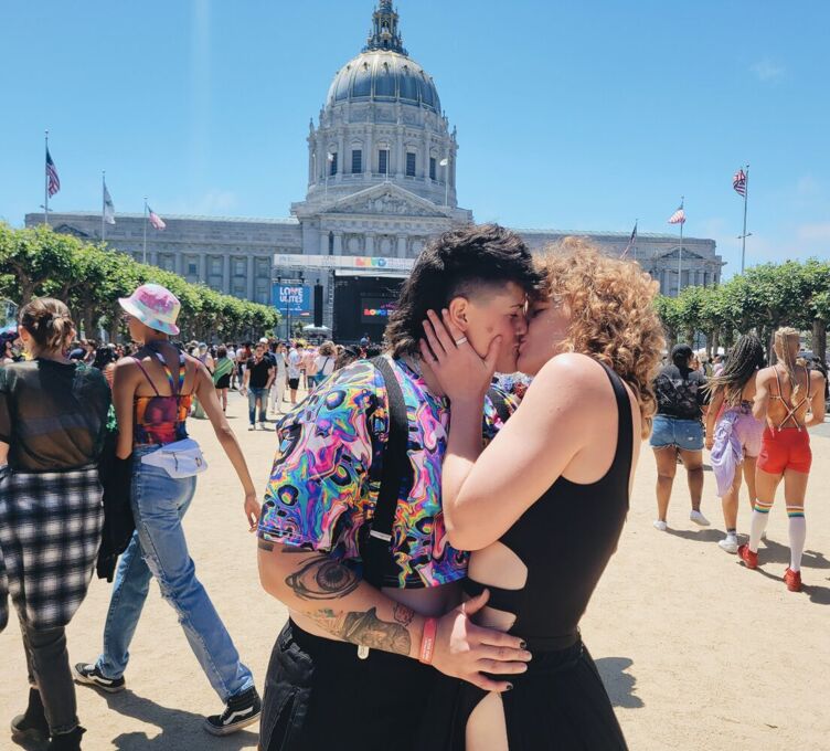 Pride in Pictures, two women kissing at Pride 