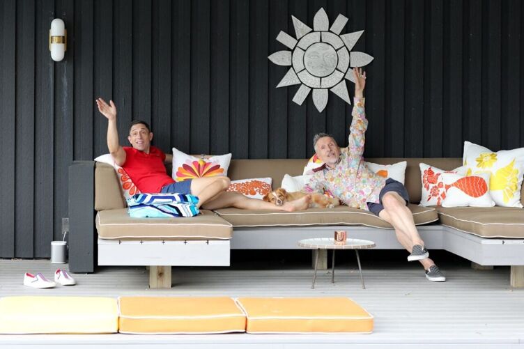 Jonathan Adler, left, and husband Simon Doonan with their Dog, FoxyLady. Photo courtesy of Jonathan Adler