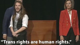 Student yells “Trans rights are human rights” in front of Iowa’s anti-trans governor