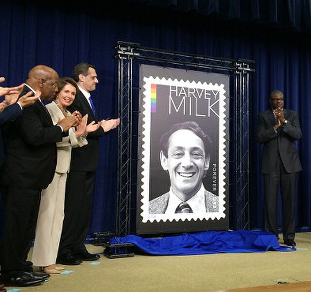 Congresswoman Pelosi joins Stuart Milk, nephew of Harvey Milk and President of the Harvey Milk Foundation, along with Congressmen John Lewis, and Deputy Postmaster General Ronald Stroman at a ceremony unveiling the Postal Service’s Harvey Milk Forever Stamp – honoring the life and legacy of Harvey Milk, a San Francisco hero who dedicated his life to the fundamental American value of equality.