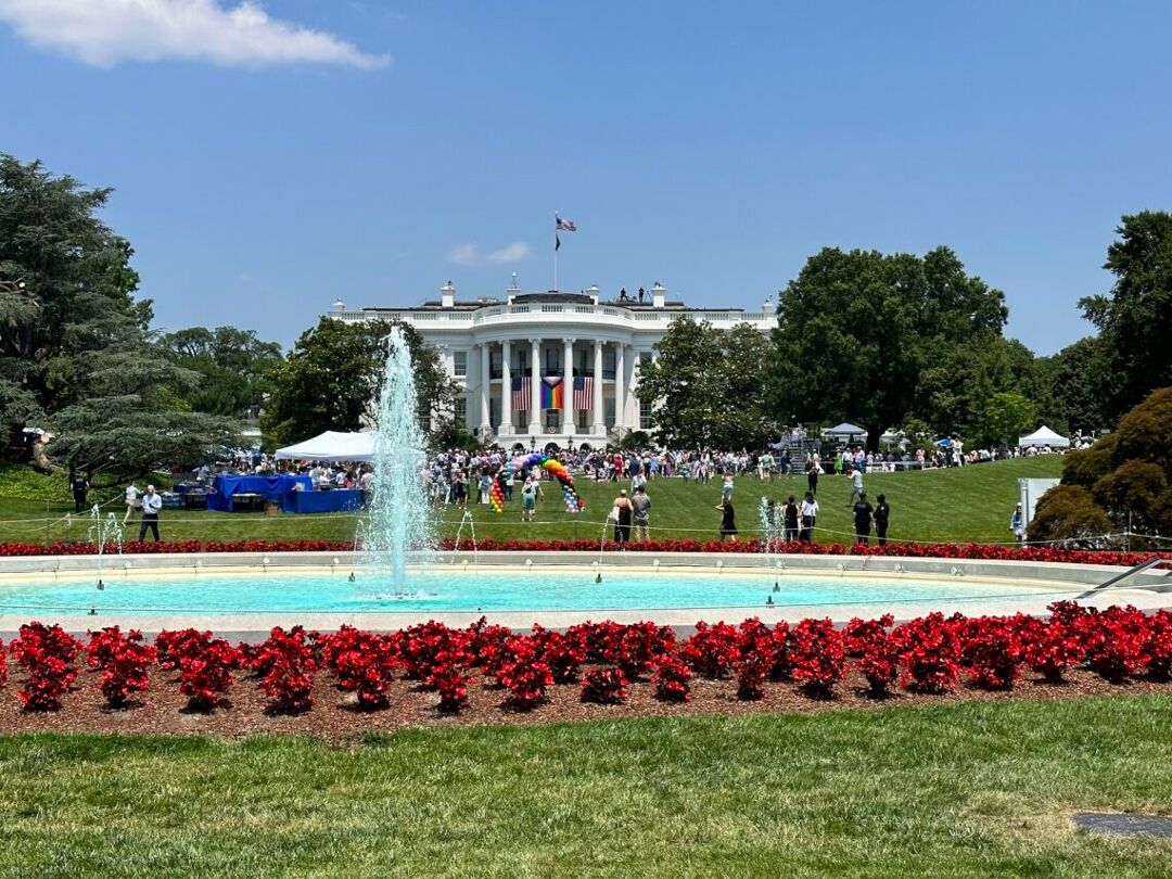 Attendees start to gather on the South Lawn for the White House Pride Month celebration