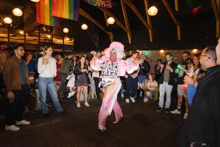 Drag performer Nat Funni performs at the Polymabrewous launch party. 