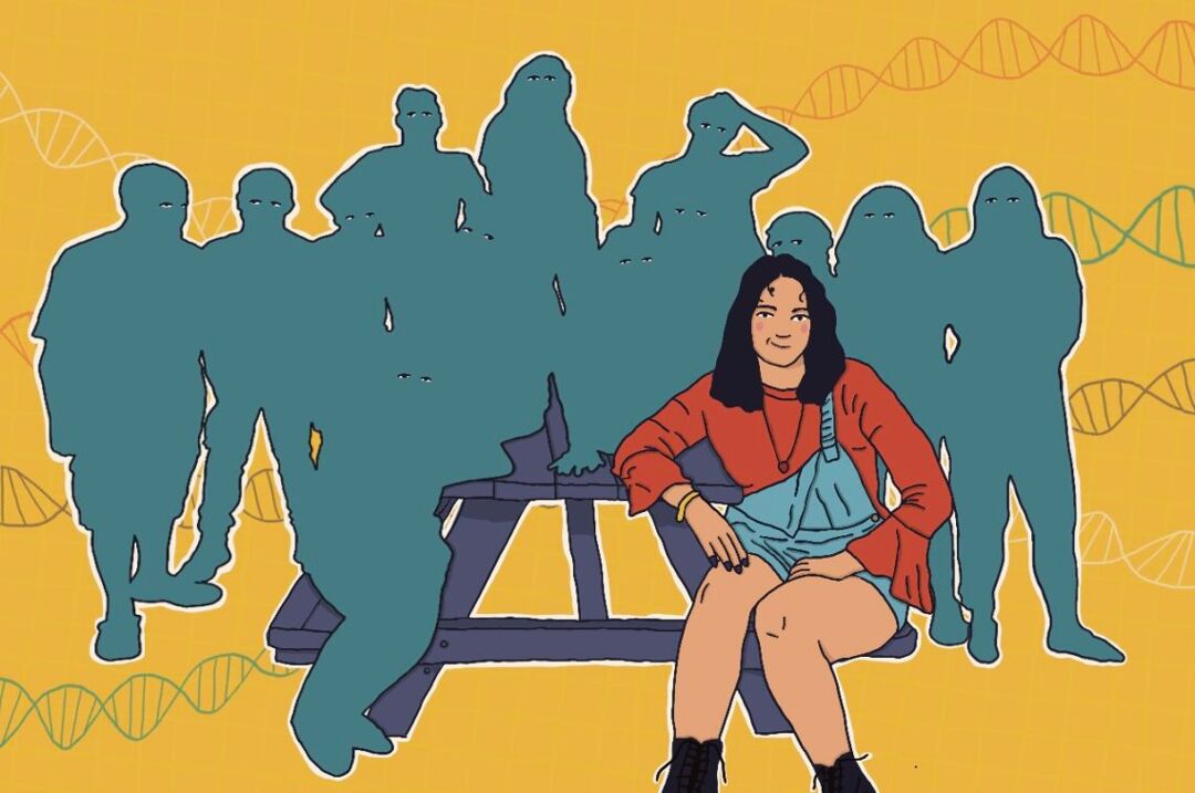 An illustration of Sofia Carianna with her DNA siblings. Illustration by Kellie Simms for LGBTQ Nation
