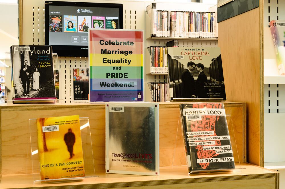 A Pride display at the King County Library System.