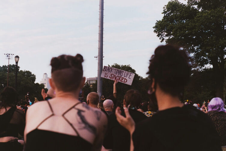 a sign at Trans Pride Seattle reads "black trans life is sacred"