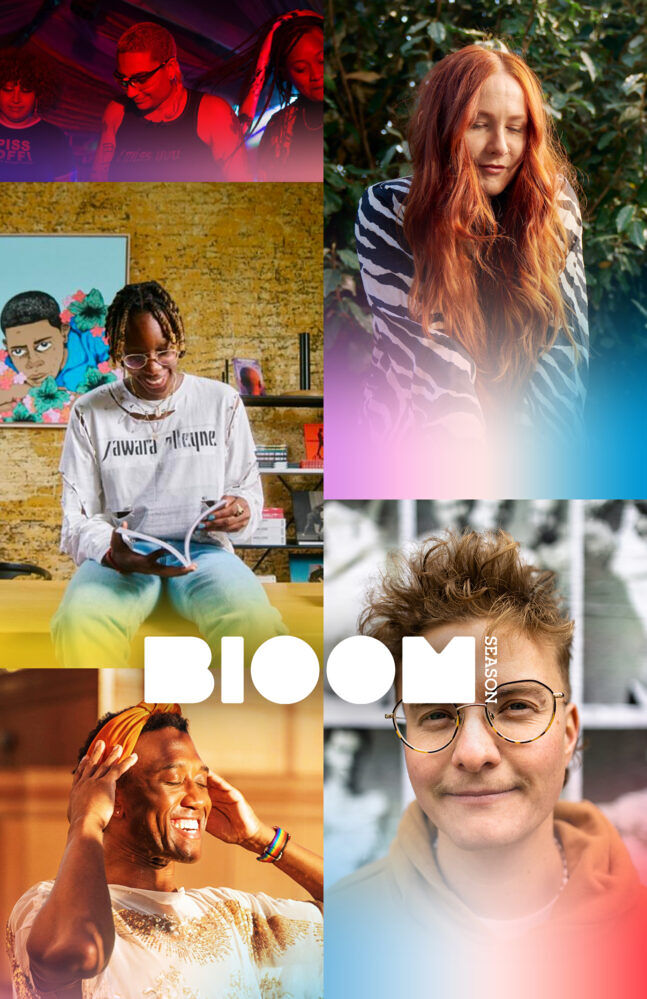 Colorful Bloom Logo with faces of those featured in the series