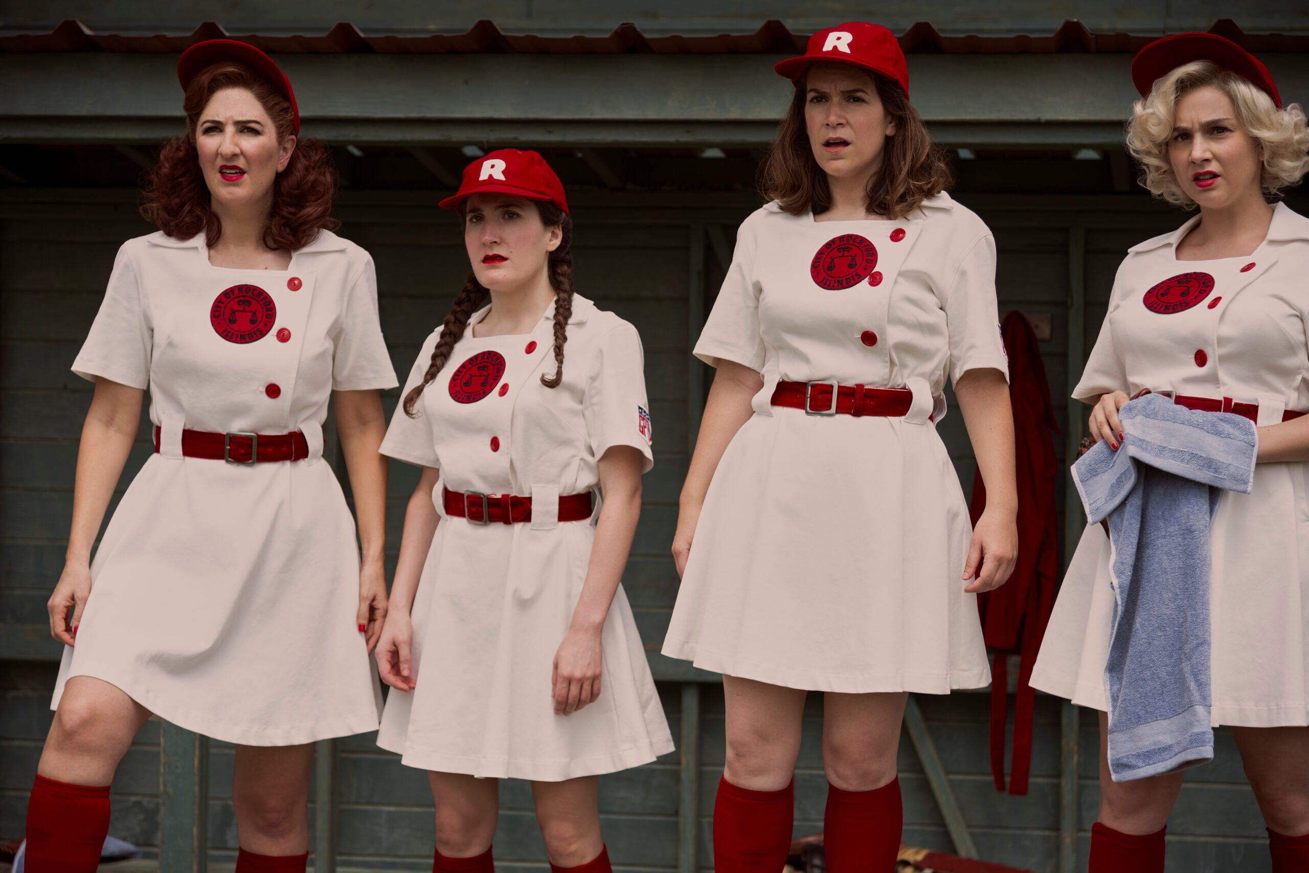 D'Arcy Carden, Kate Berlant, Abbi Jacobson, and Molly Ephraim in A League of Their Own
