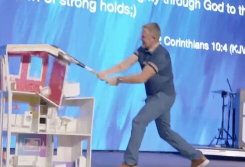 Pastor freaks out & destroys Barbie Dream House with Bible taped to a bat