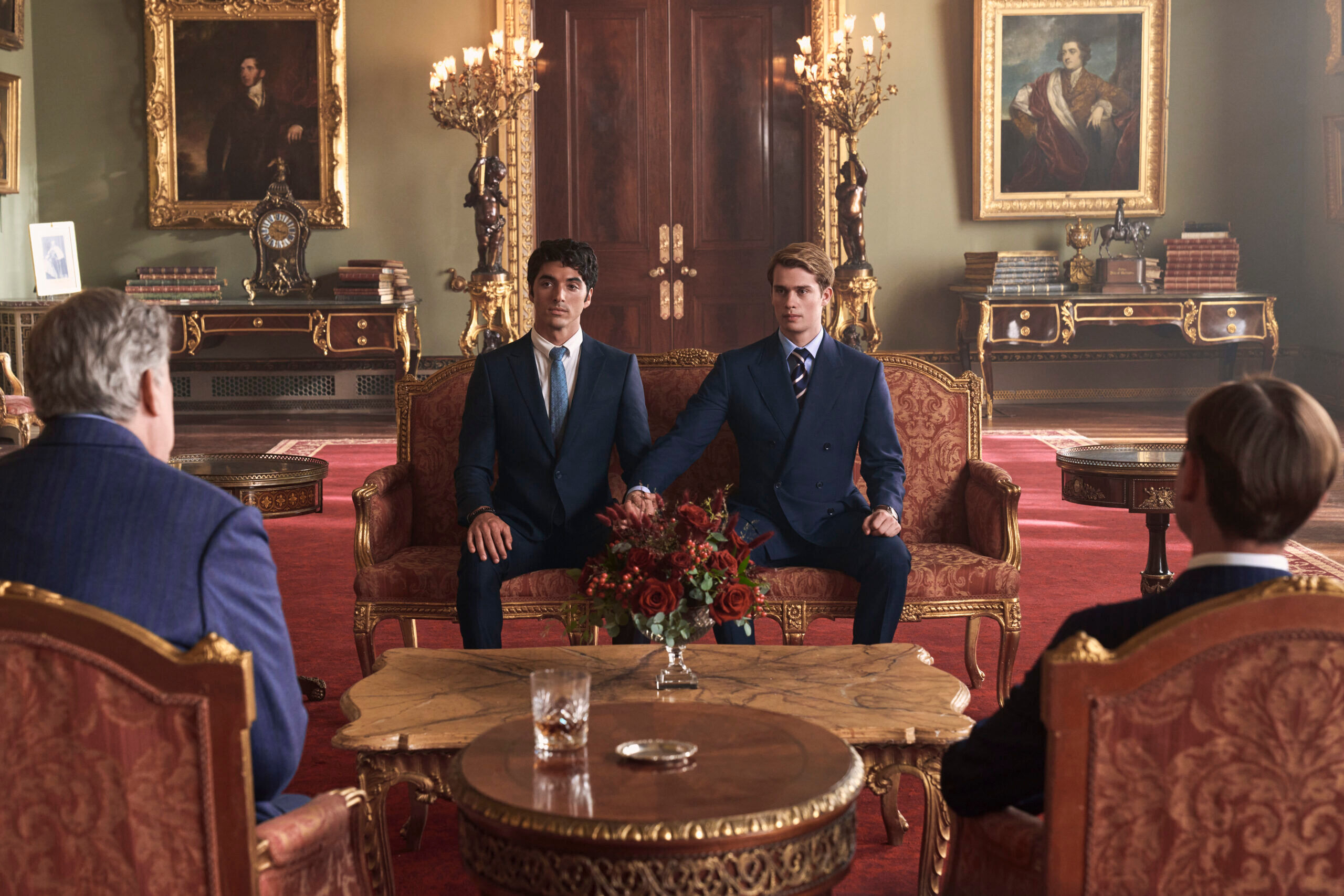 Nicholas Galitzine as Prince Henry and Taylor Zakhar Perez as Alex Claremont-Diaz in Prime Video’s Red, White & Royal Blue.