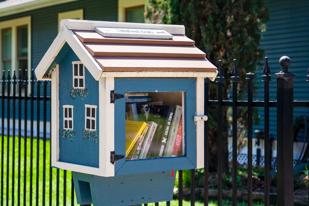 March,,2017,,Houston,,Texas:,A,Little,Free,Library,Promoting, A little free library, a stock image of one