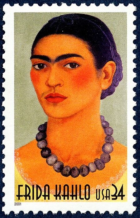A stamp of Frida Kahlo's self portrait
