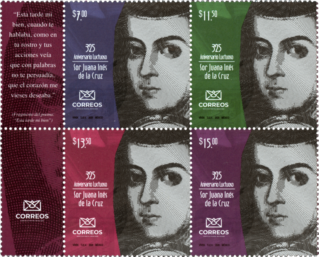 Stamps showing the face of Juana Inés de la Cruz