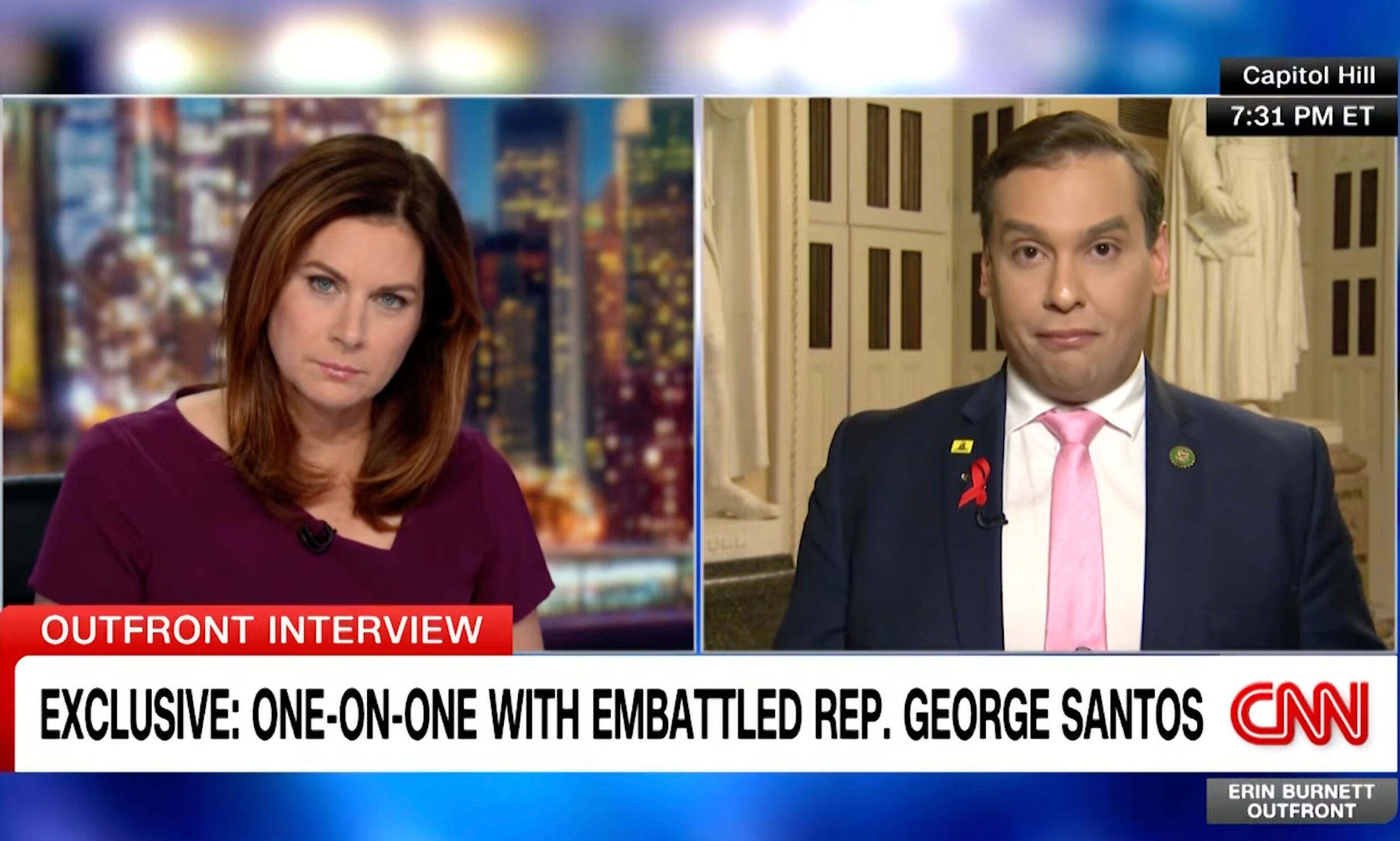 CNN anchor Erin Burnett and Rep. George Santos (R-NY).