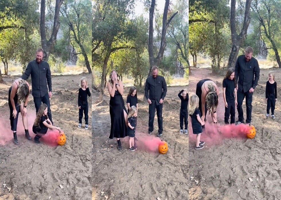 Mom sobs at gender reveal after pink smoke emerges from pumpkin and she finds out she's having her fourth girl