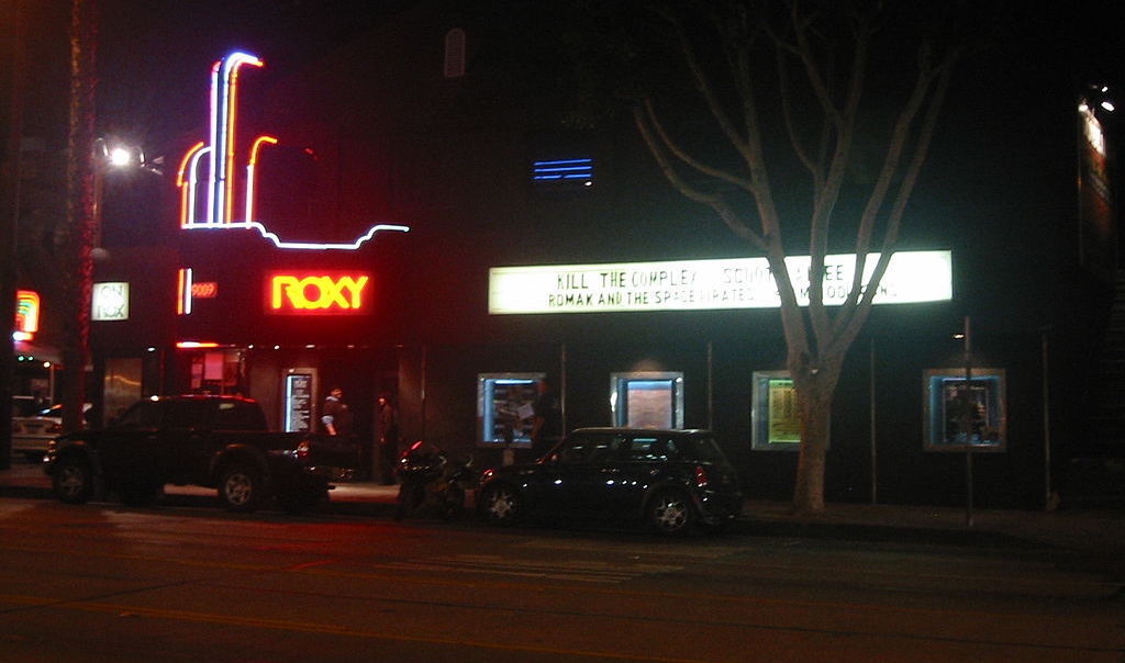 The exterior of the Roxy Theatre in West Hollywood, Los Angeles, California
